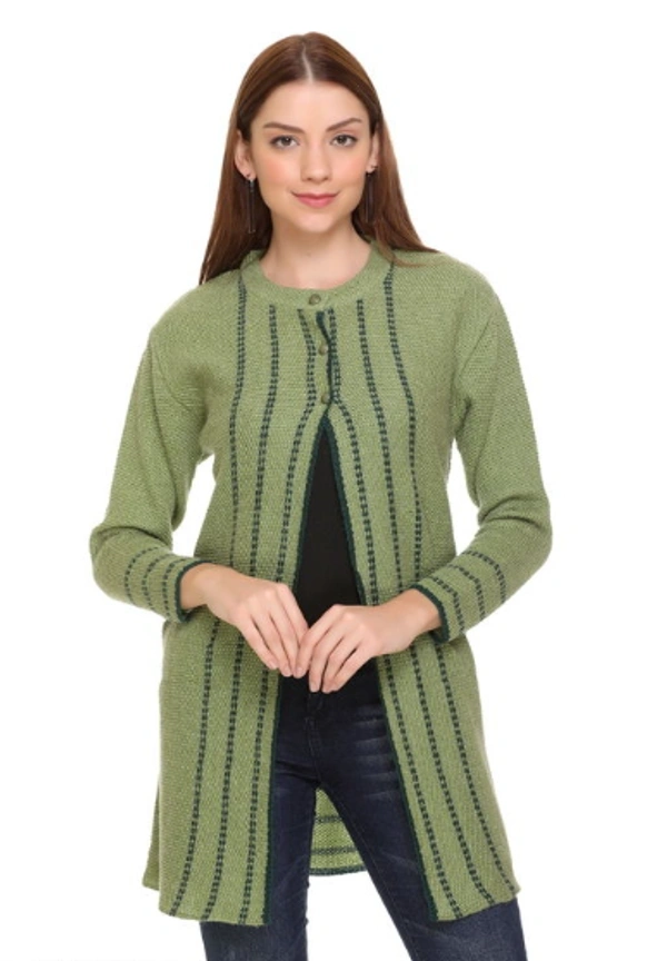 CLAPTON Women Round Neck Green Full Sleeve Wool Cardigan - L, Green, Wool, Pack of1